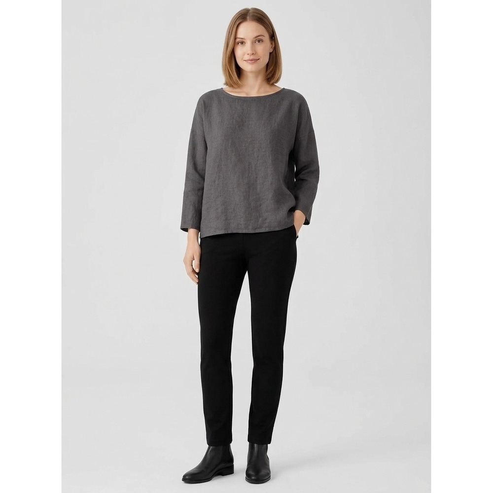 Eileen Fisher Black Viscose Lycra Stretch Jersey Ankle Pants Slim Straight Leg